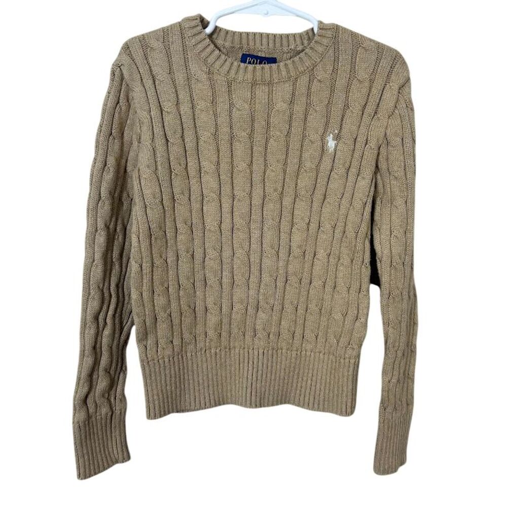 Polo Ralph Lauren Boys Cable Knit Crewneck Sweater S 7 Brown Pony Logo